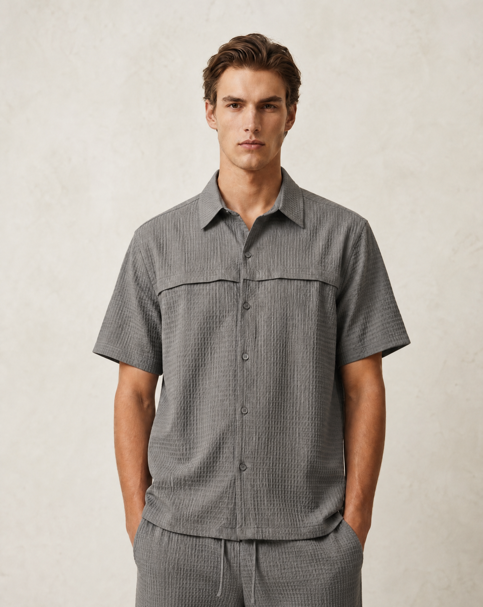 Textured Resort Shirt & Shorts Set