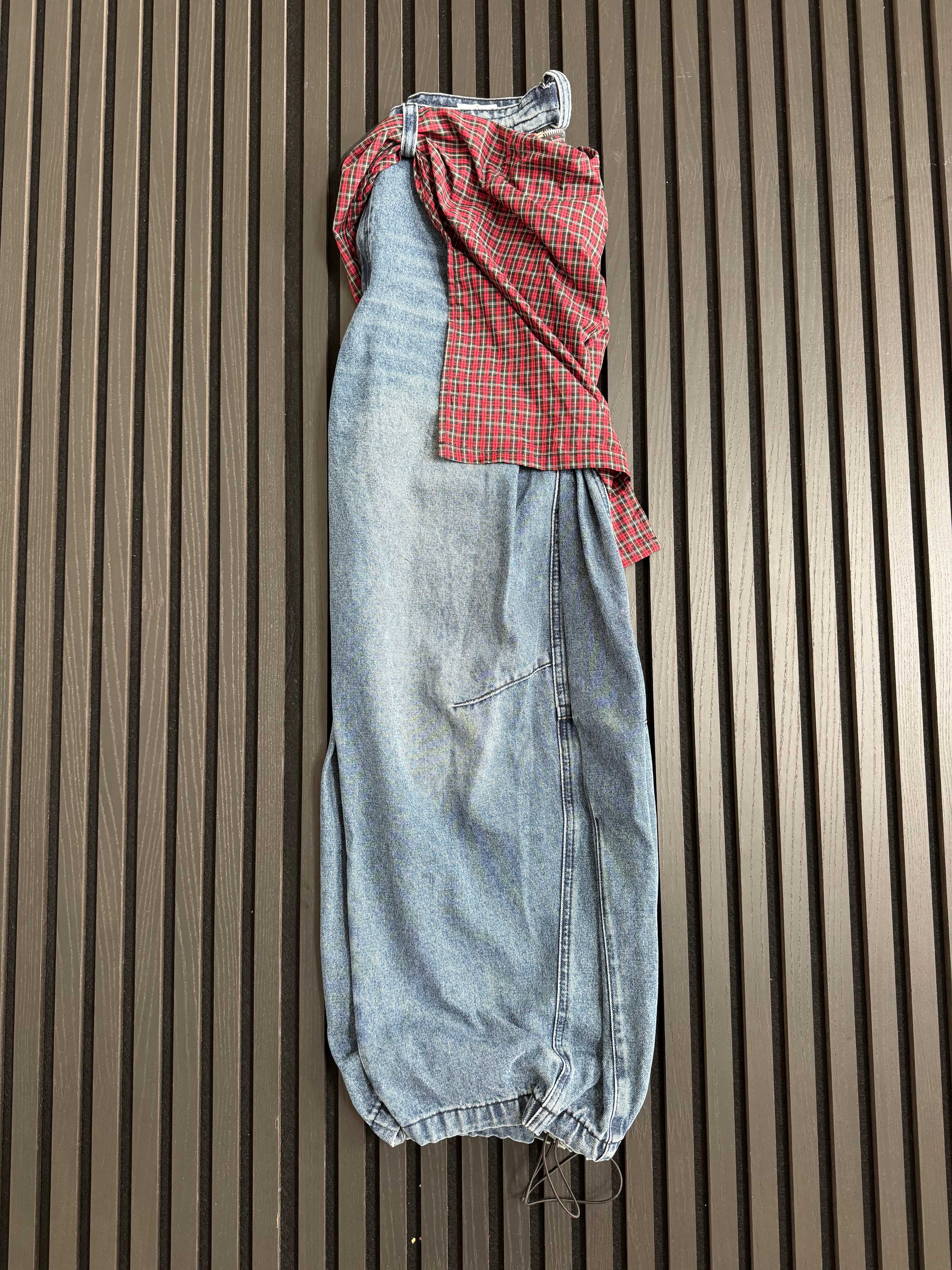 Custom Plaid-Wrap Baggy Denim Jeans