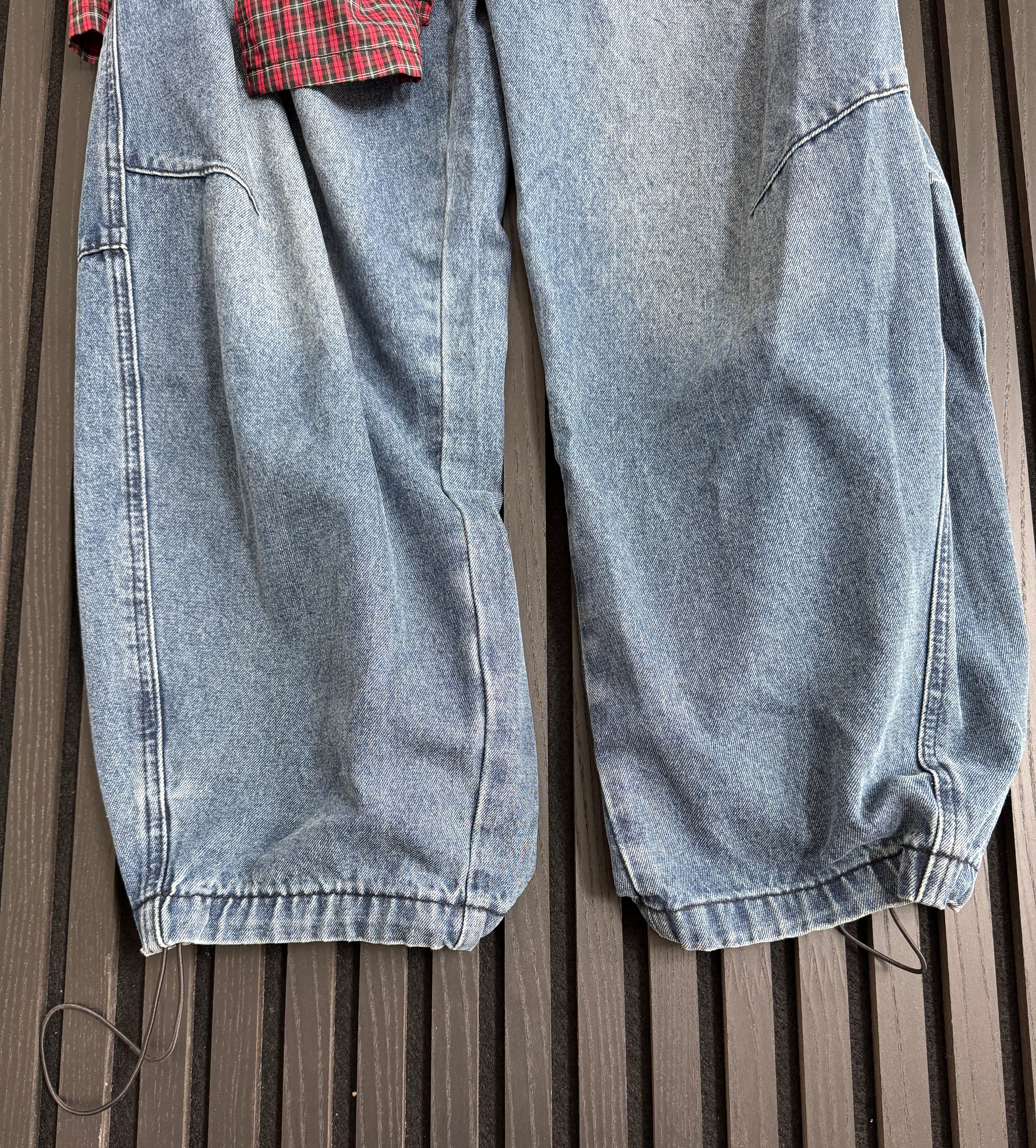 Custom Plaid-Wrap Baggy Denim Jeans